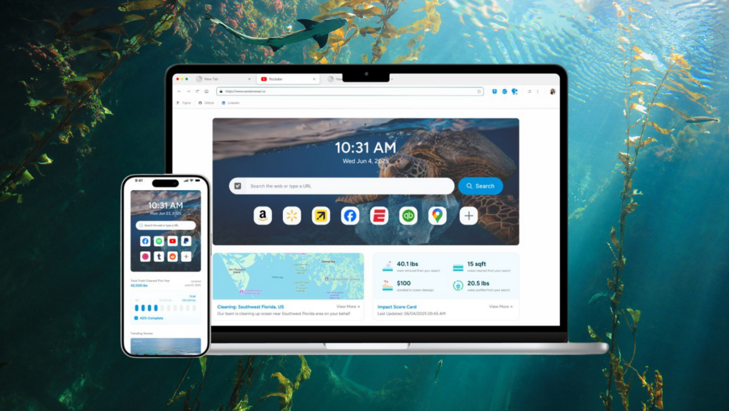 Wave Browser open on a laptop and phone.