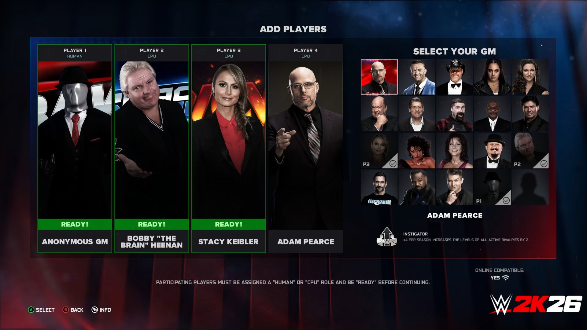 In-Game screenshot of the new General Managers for WWE 2K26.