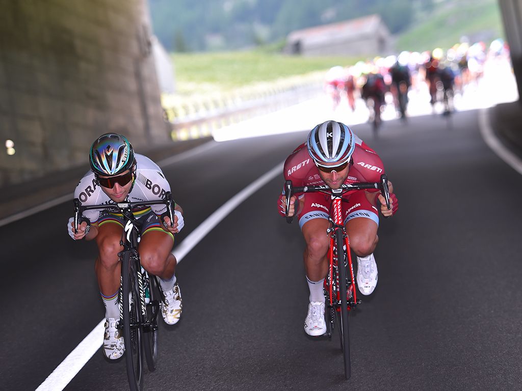 Marco Haller and Peter Sagan enjoy the descent at Tour de Suisse