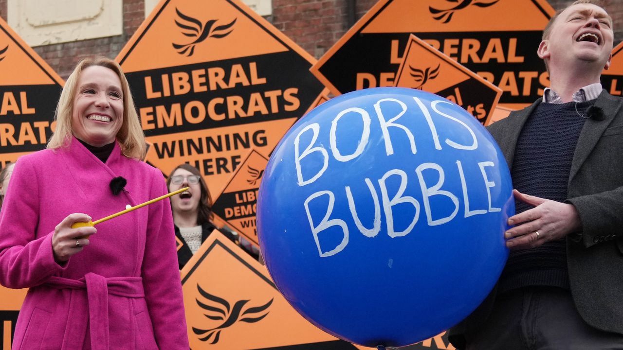 New Liberal Democrat MP for North Shropshire Helen Morgan with leader Ed Davey