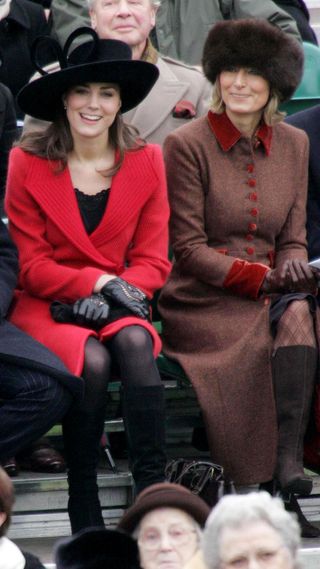Kate Middleton sits with her mother Carole at the Sovereign's Parade at Sandhurst Military Academy to watch the passing-out parade.