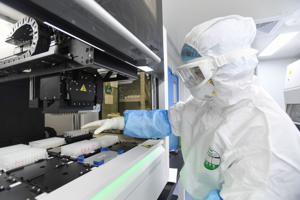 A lab worker in Wuhan, China.