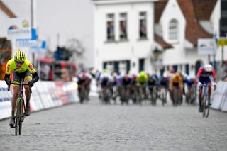 Belgian Ludovic Robeet of BingoalWB sprints to the finish of the Danilith Nokere Koerse cycling race Wednesday 17 March 2021 in Nokere Kruisem BELGA PHOTO ERIC LALMAND Photo by ERIC LALMANDBELGA MAGAFP via Getty Images