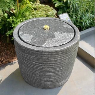 allpondsolutions Round Solar Water Feature with LED Lights in Dark Grey