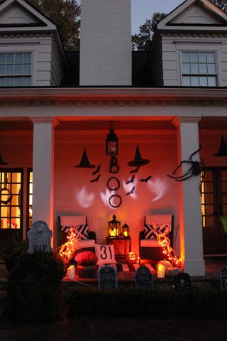 halloween porch at night