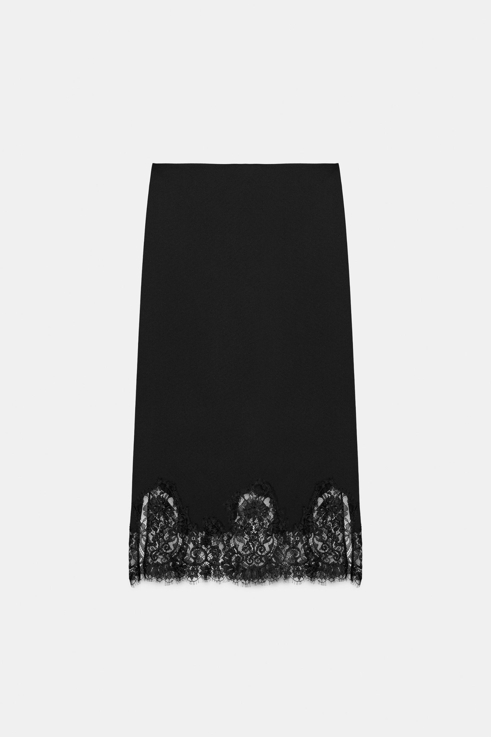 Zw Collection Lace Midi Skirt - Black - Xs