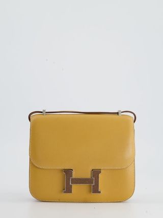 *fire Price* Hermès Mini Constance Bag 18cm in Paille Swift Leather With Palladium and Lizard Hardware