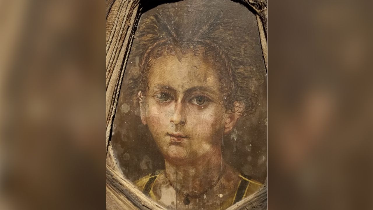 A close-up of the boy's mummy portrait.