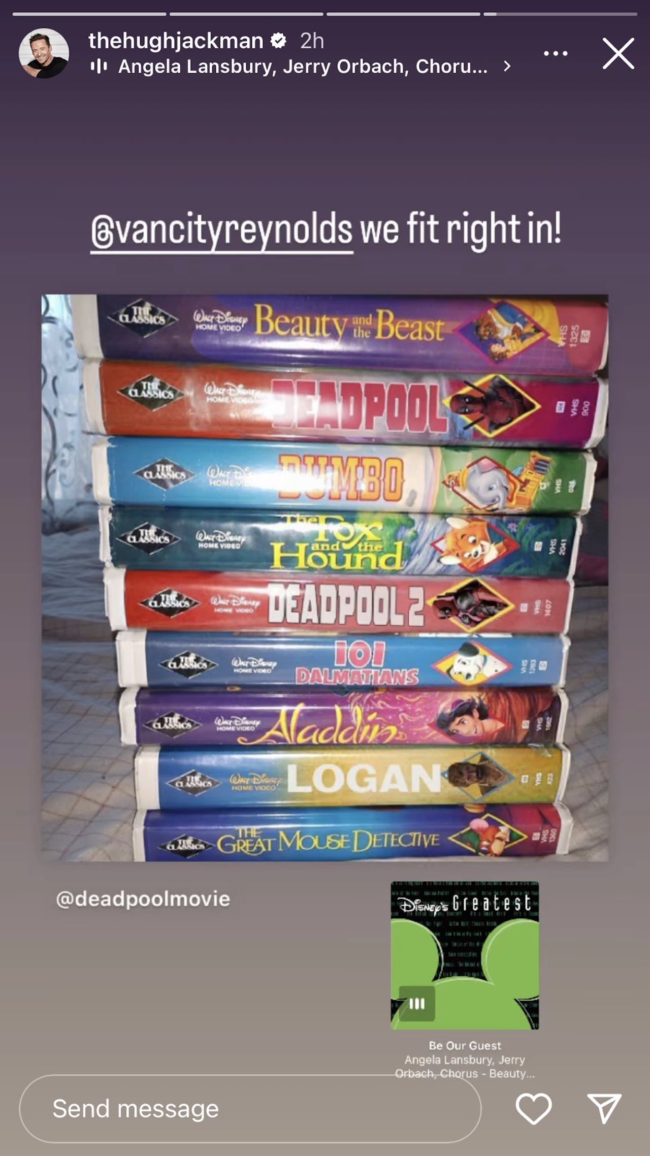 VHS versions of Deadpool, Deadpool 2, and Logan are stacked with Disney animated movies