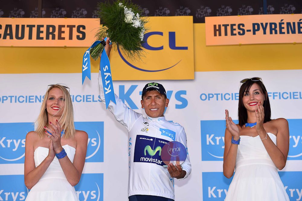 Nairo Quintana on the stage 11 podium.