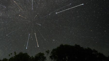 streaks of light can be seen among the stars of the night sky