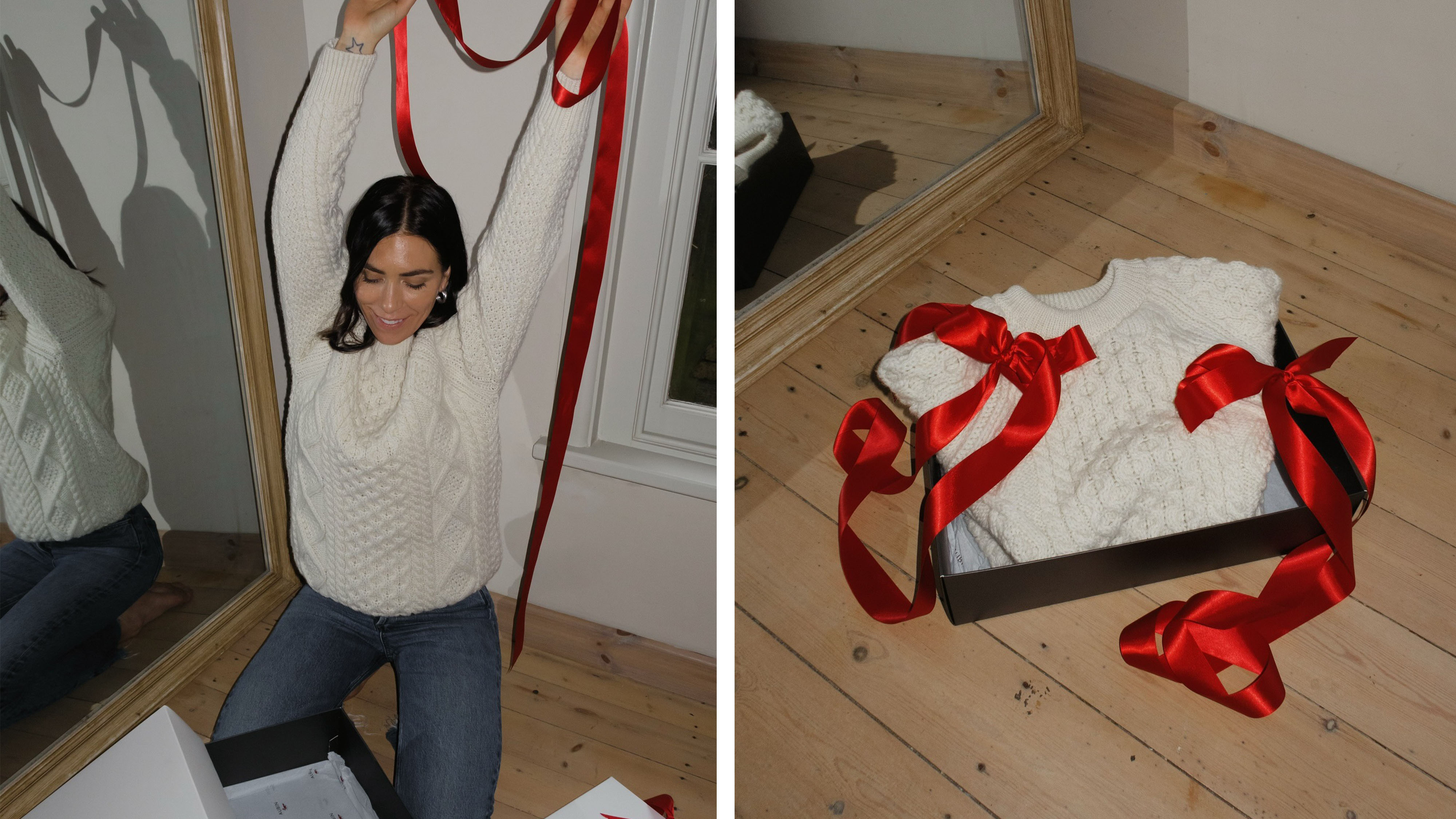 Woman wrapping holiday gifts