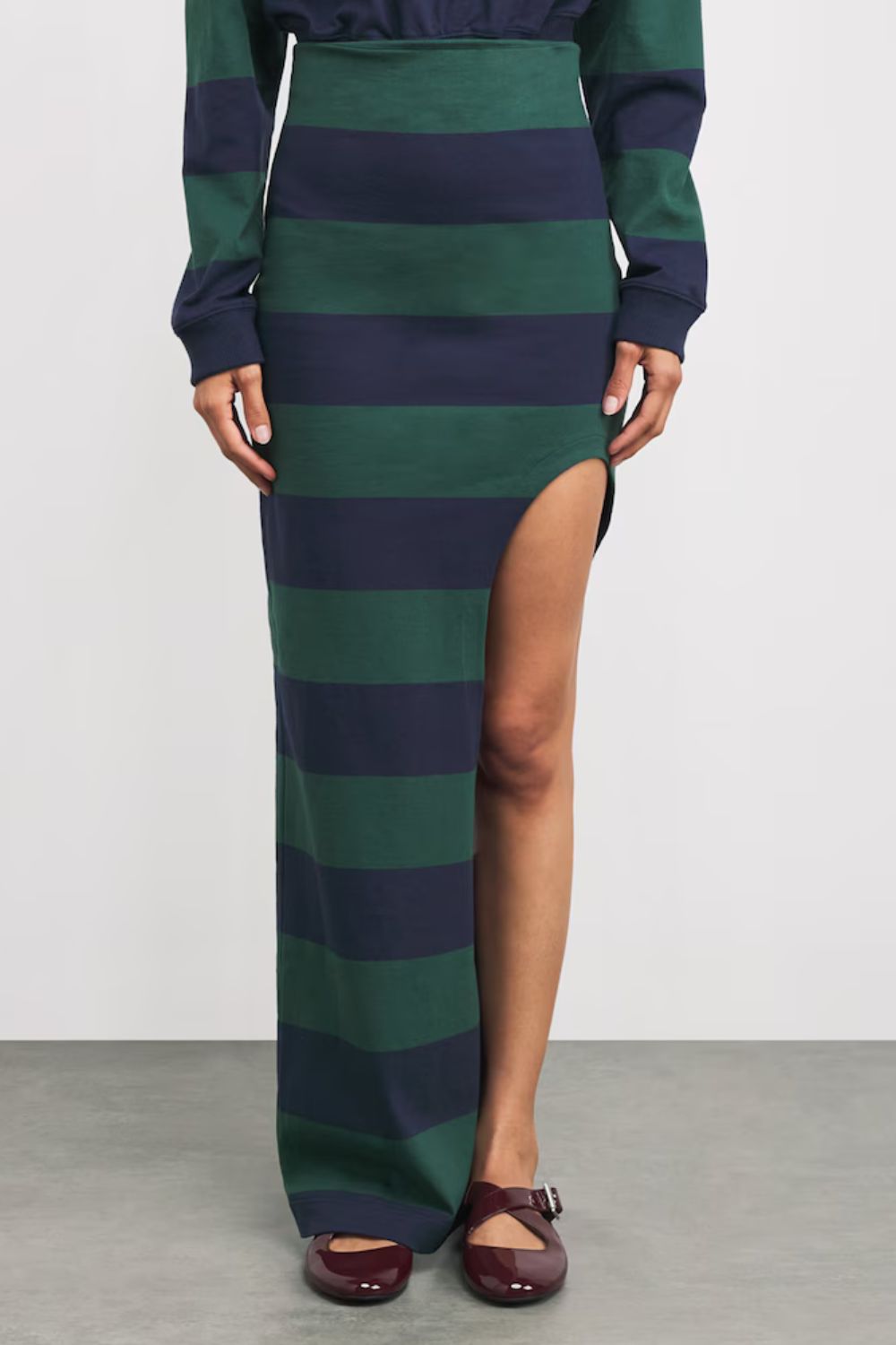 A.W.A.K.E. Mode Cotton Stripe Cut-Out Maxi Skirt