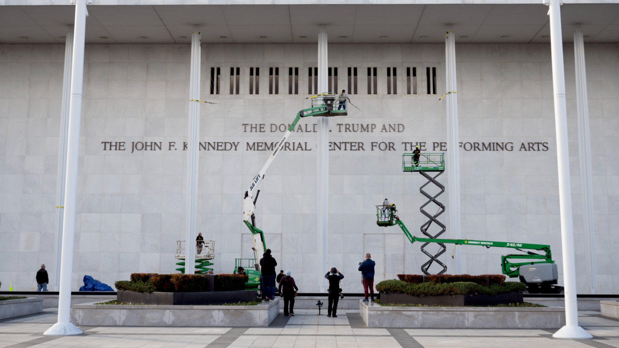 WASHINGTON, DC - DECEMBER 19: The John F. Kennedy Memorial Center for the Performing Arts has added President Donald J. Trump's name to the building on December 19, 2025 in Washington, D.C.(Photo by Marvin Joseph/The Washington Post via Getty Images)