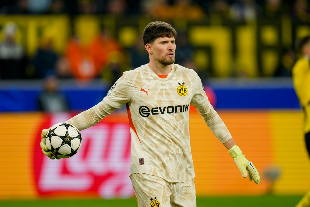 Dortmund, Germany - December 11: goalkeeper Gregor Kobel of Borussia Dortmund controls the ball during the UEFA Champions League 2024/25 League Phase MD6 match between Borussia Dortmund and FC Barcelona at Signal Iduna Park on December 11, 2024 in Dortmund, Germany. (Photo by Alex Gottschalk/DeFodi Images via Getty Images) Chelsea target