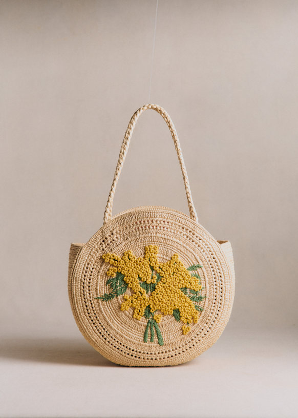 June Basket - Raffia With Mimosa Embroidery - Raffia - S&amp;eacute;zane