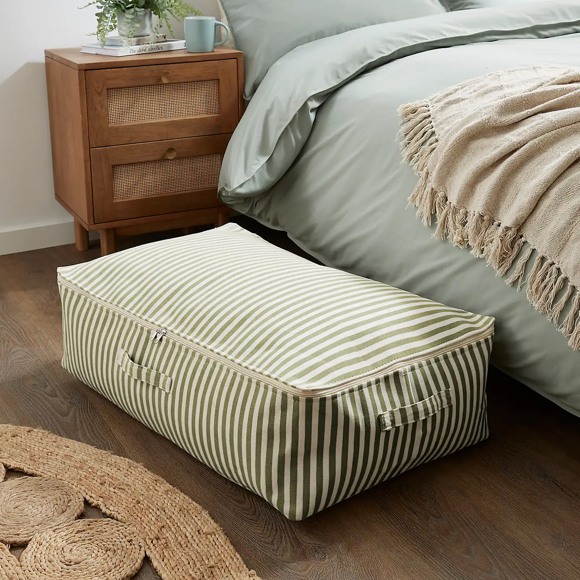 Dunelm Stripe Underbed Storage Bag - Olive