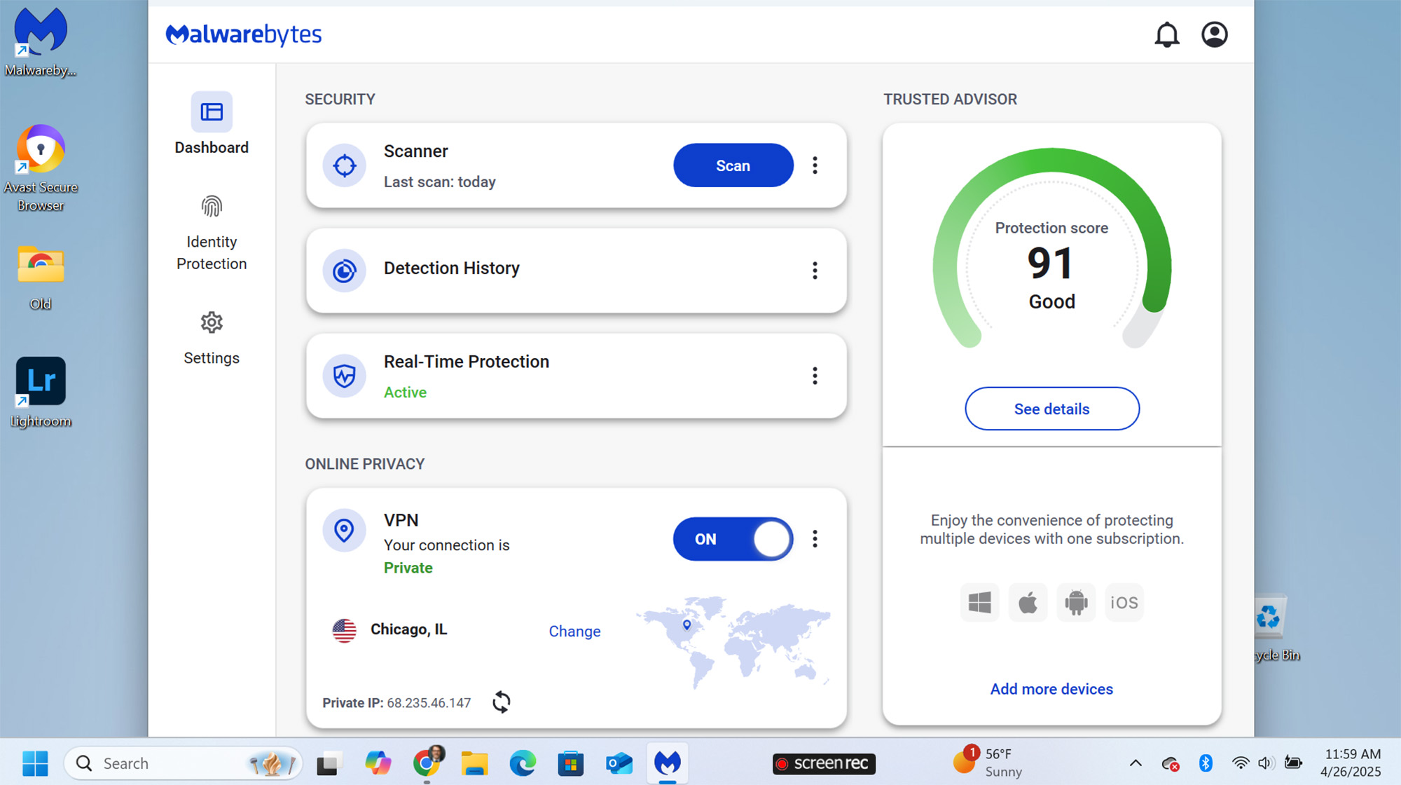 Malwarebytes Plus app screen shot