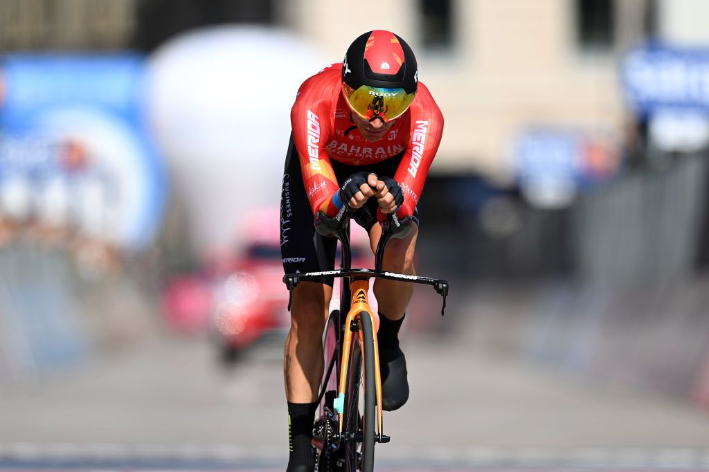 MILAN ITALY MAY 30 Damiano Caruso of Italy and Team Bahrain Victorious at arrival during the 104th Giro dItalia 2021 Stage 21 a 303km Individual Time Trial stage from Senago to Milano ITT UCIworldtour girodiitalia Giro on May 30 2021 in Milan Italy Photo by Stuart FranklinGetty Images