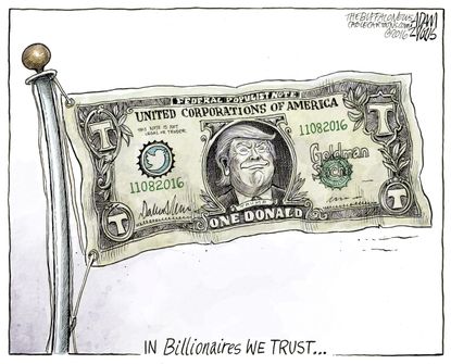 Political cartoon U.S. Donald Trump greed