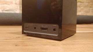 A close up shot of the back of the Amazon Fire TV Cube and its ports.