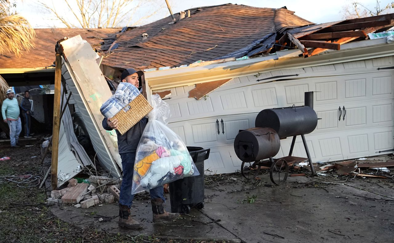 A damaged home in Pasadena, Texas.