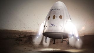 Artist&#039;s impression of the SpaceX Crew Dragon lander on Mars