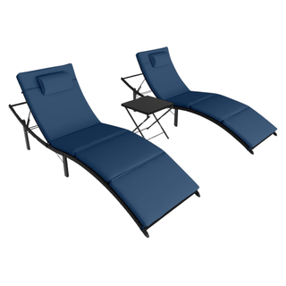 A set of blue chaise loungers