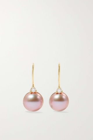 pink stud pearl earrings with small diamonds