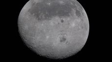 NASA Artemis II photograph of moon, including the usually hidden far side on the bottom half of photo