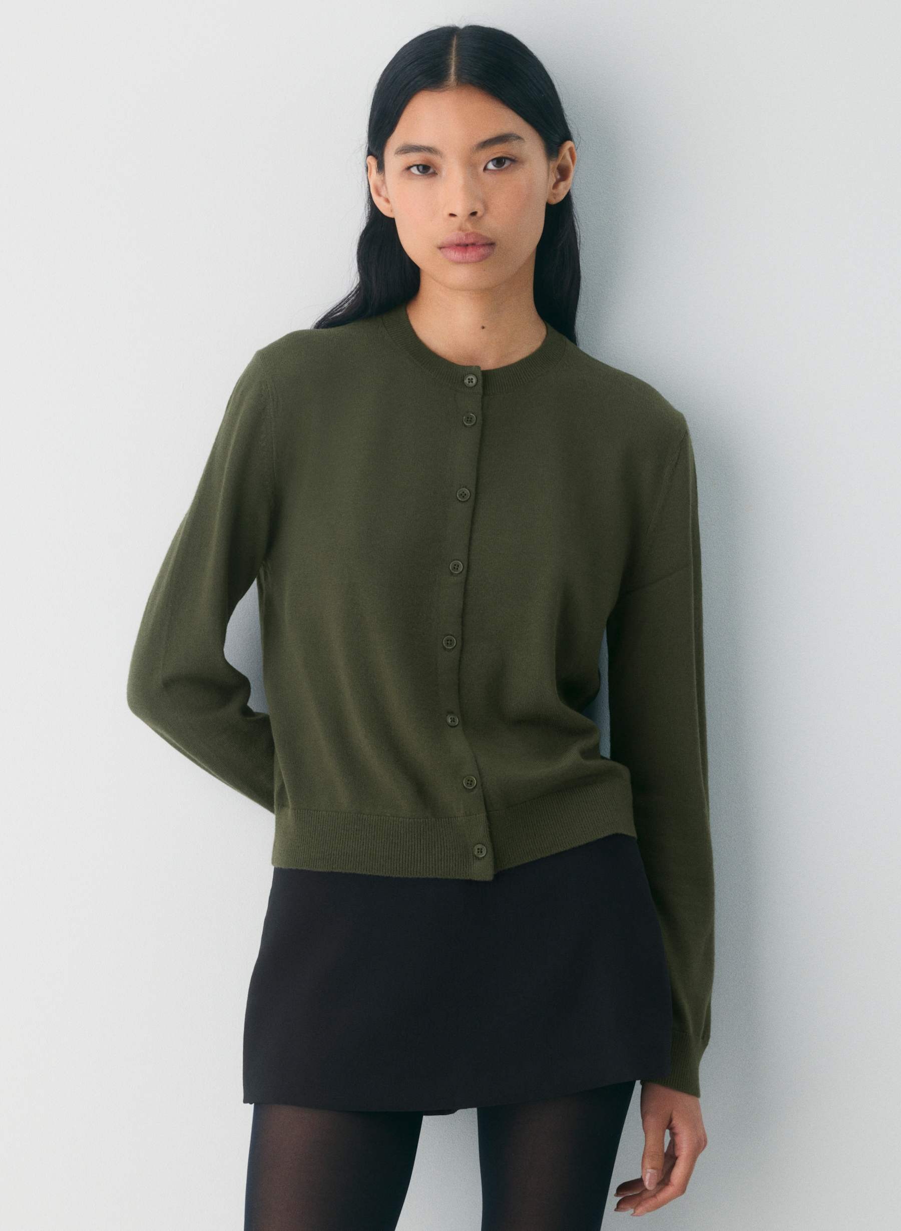 Aritzia, Bare Merino Wool Crew Cardigan in Dark Olive