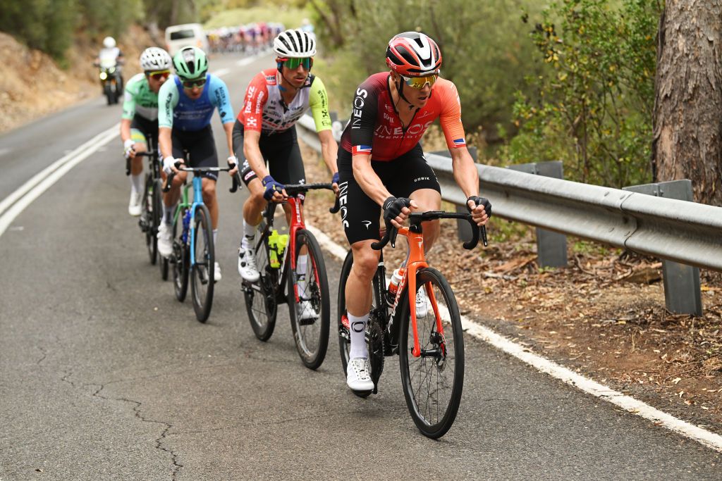 NORWOOD AUSTRALIA JANUARY 23 Ben Swift of The United Kingdom and Team INEOS Grenadiers compete in the breakaway during the 25th Santos Tour Down Under 2025 Stage 3 a 1475km stage from Norwood to Uraidla 491m UCIWT on January 22 2025 in Norwood Australia Photo by Dario BelingheriGetty Images