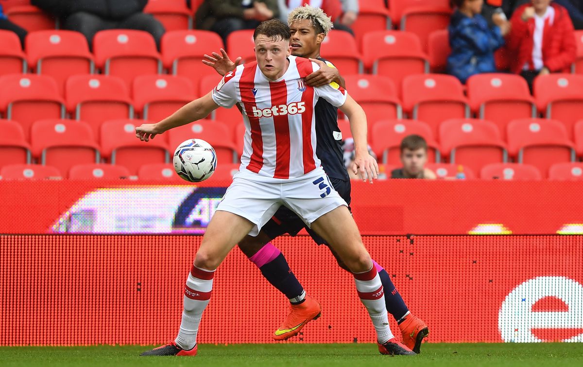 Stoke City defender Harry Souttar shielding the ball