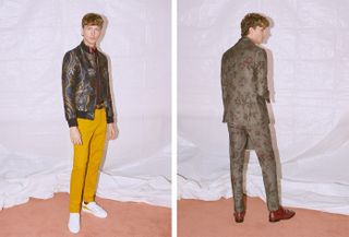 Two male models of Etro in pant suit