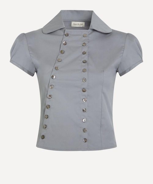 Silver Grey Poet Puff-Sleeve Shirt