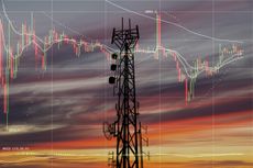 Communication tower on the background of infrastructure stocks charts
