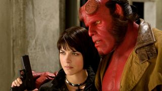 Ron Perlman as Hellboy and Selma Blair as Liz Sherman in one of the best superhero movies, Hellboy 2: The Golden Army.