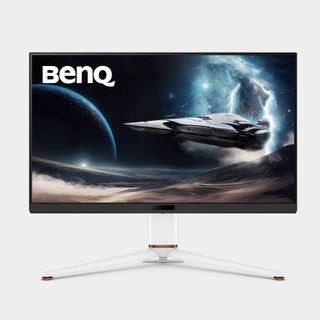 BenQ Mobiuz EX321UX gaming monitor with spaceship scene on screen