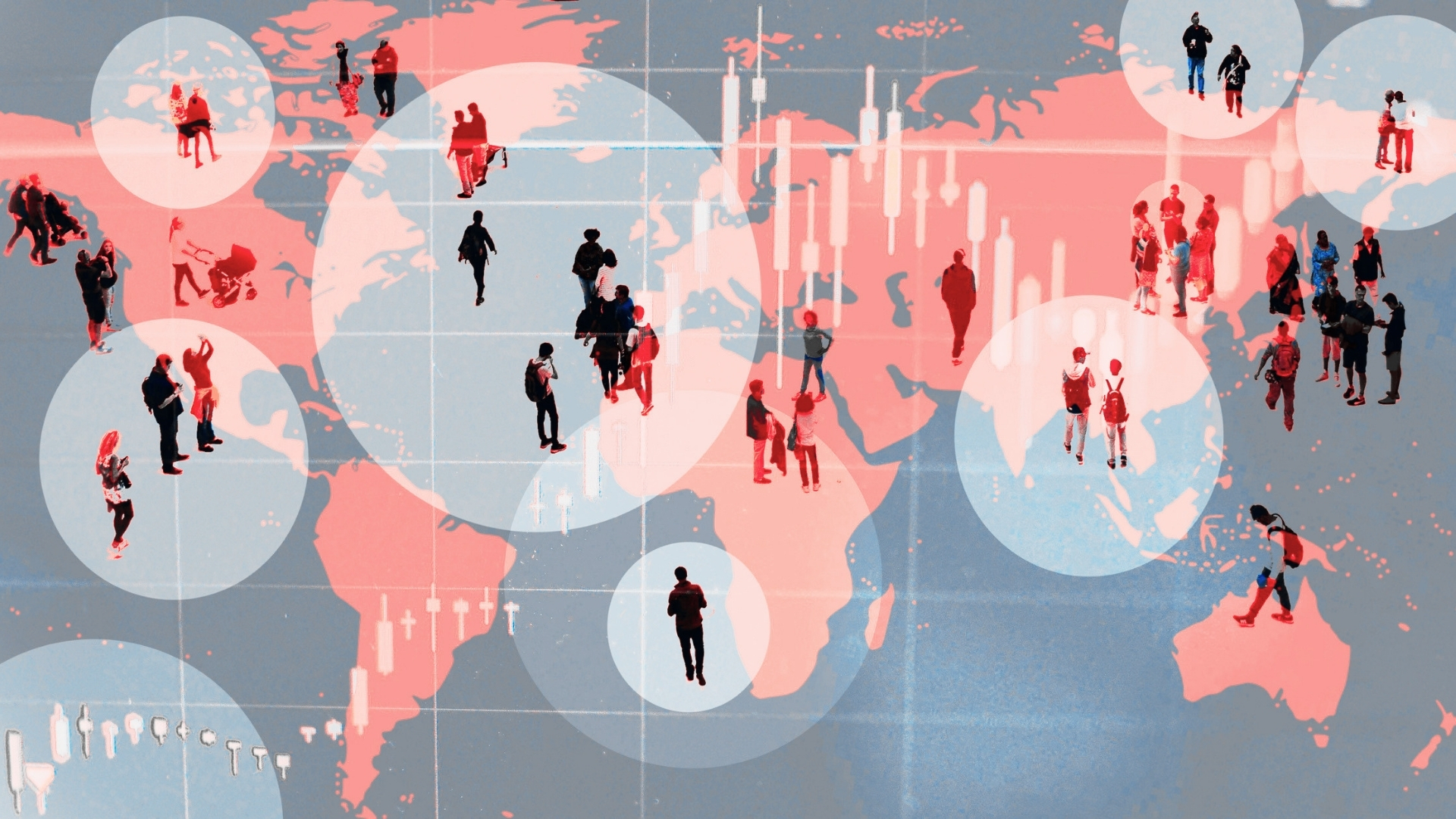 Global finance and population network concept on world map