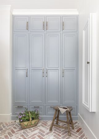 A wardrobe painted in powder blue