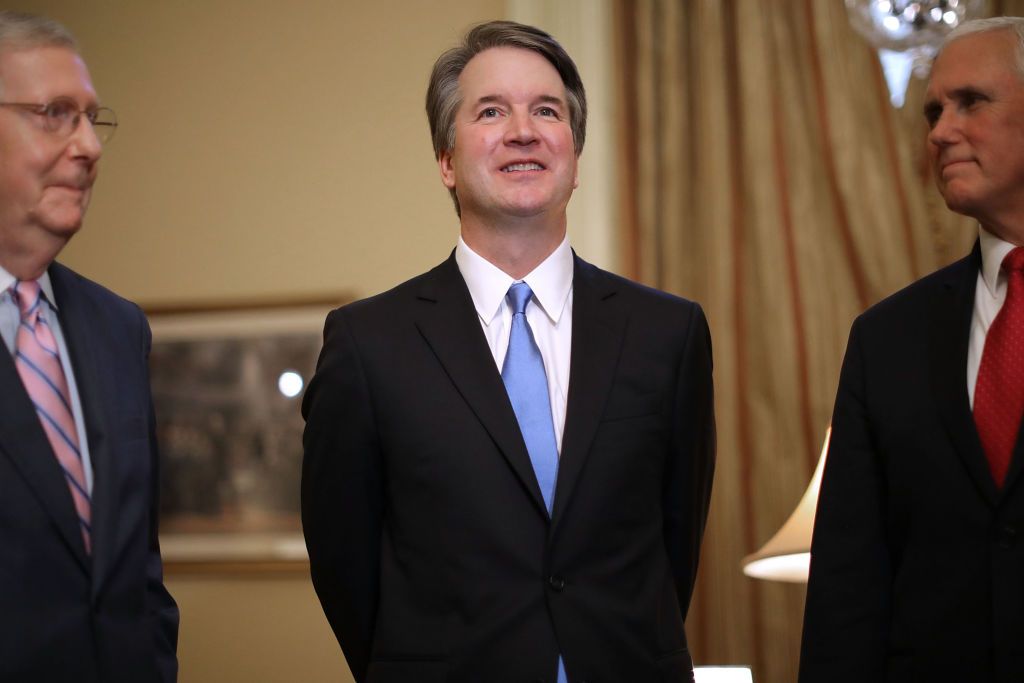 Brett Kavanaugh with Senate Majority Leader Mitch McConnell and Vice President Mike Pence