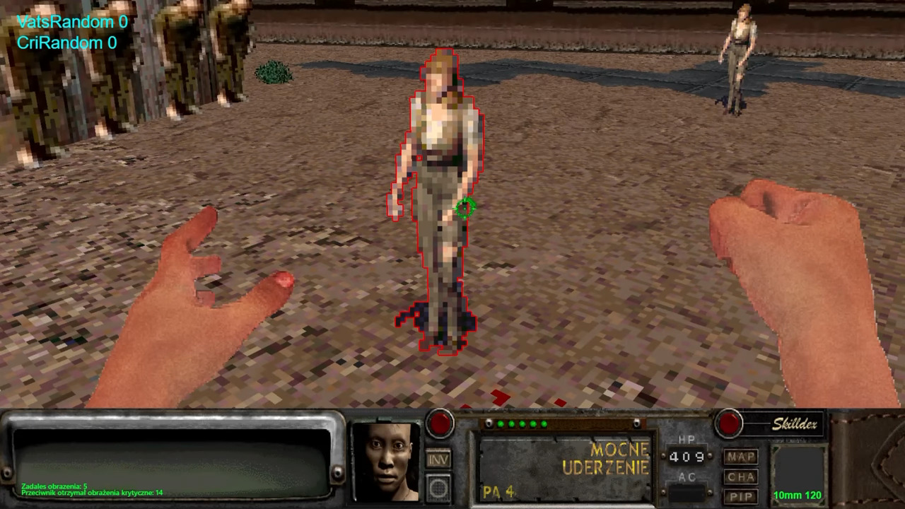An image of Fallout 2 Remake 3D showing a woman being targeted in VATS.