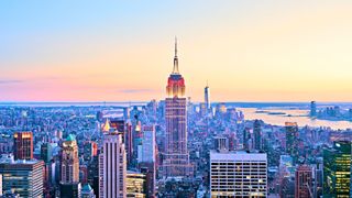 A wide shot of the New York skyline and the Empire State Building