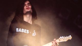 Jonny Greenwood of Radiohead perform on stage, Glastonbury Festival, June 1994. 