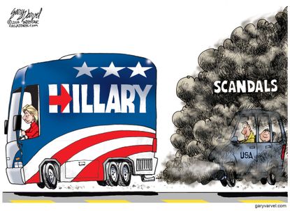 Political cartoon U.S. Hillary Clinton scandals 2016 election