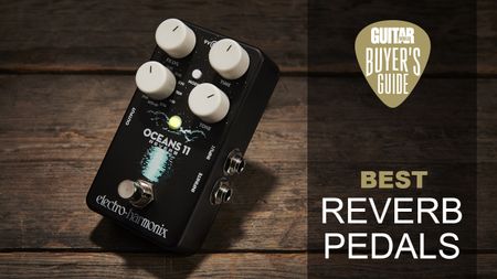 An Electro-Harmonix Oceans 11 reverb pedal on a wooden floor