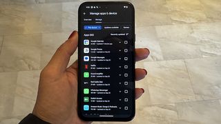 A Google Pixel phone with the Manage apps &amp; devices screen