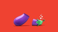 Illustration of an aubergine emoji cut in half