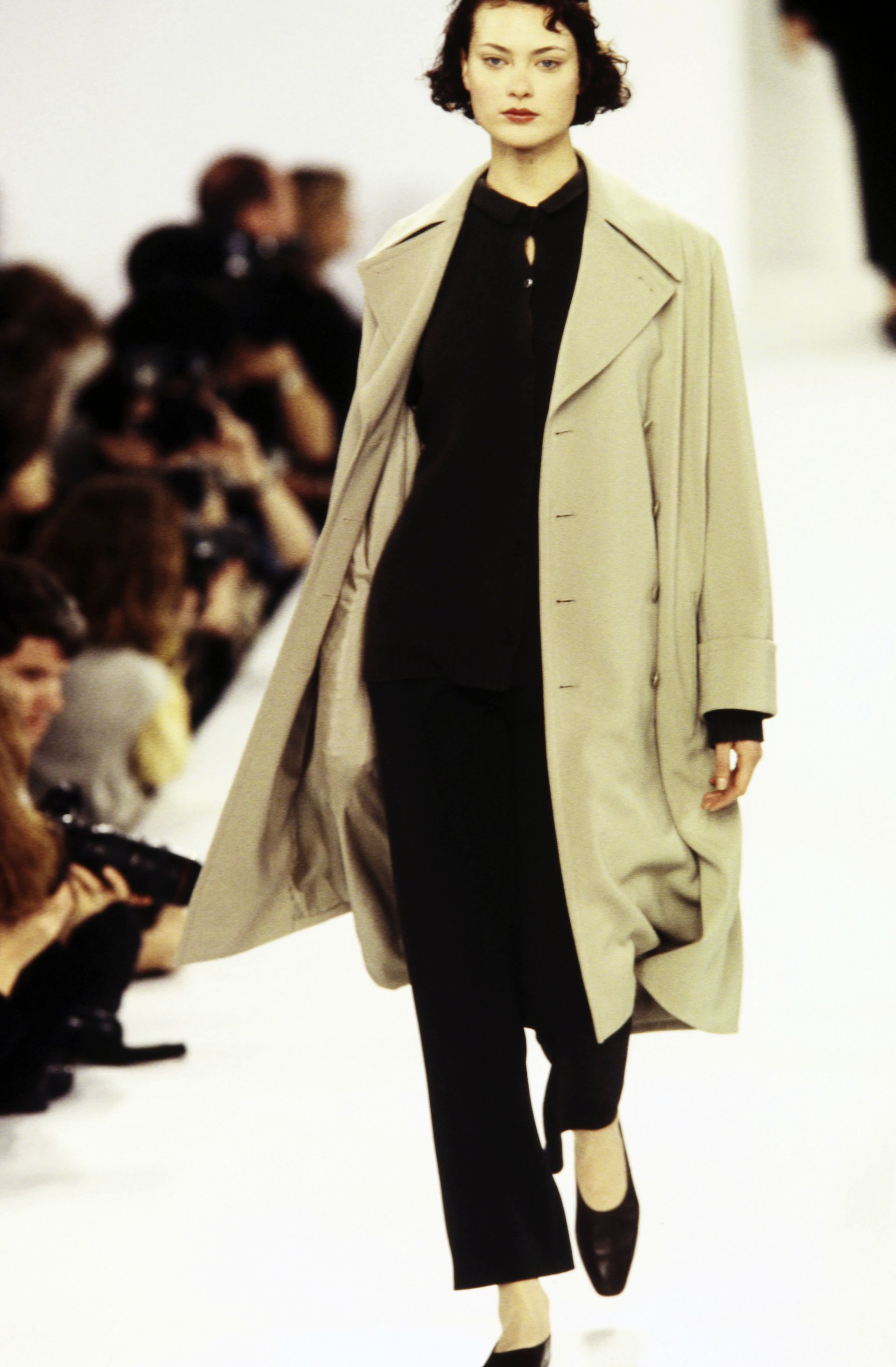 Model Shalom Harlow walking Calvin Klein Collection Fall 1994 Ready To Wear Runway Show.