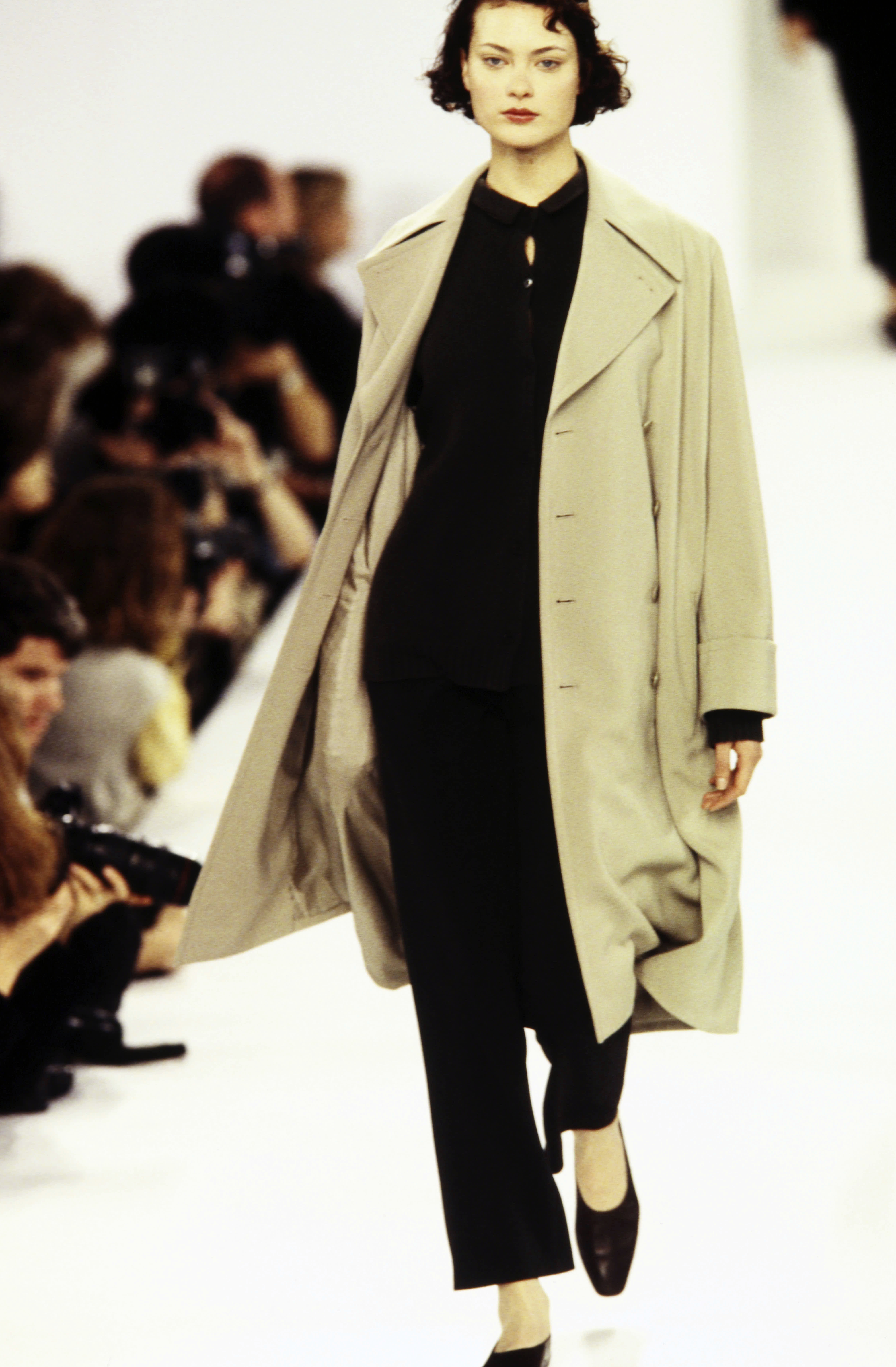 Model Shalom Harlow walking Calvin Klein Collection Fall 1994 Ready To Wear Runway Show.